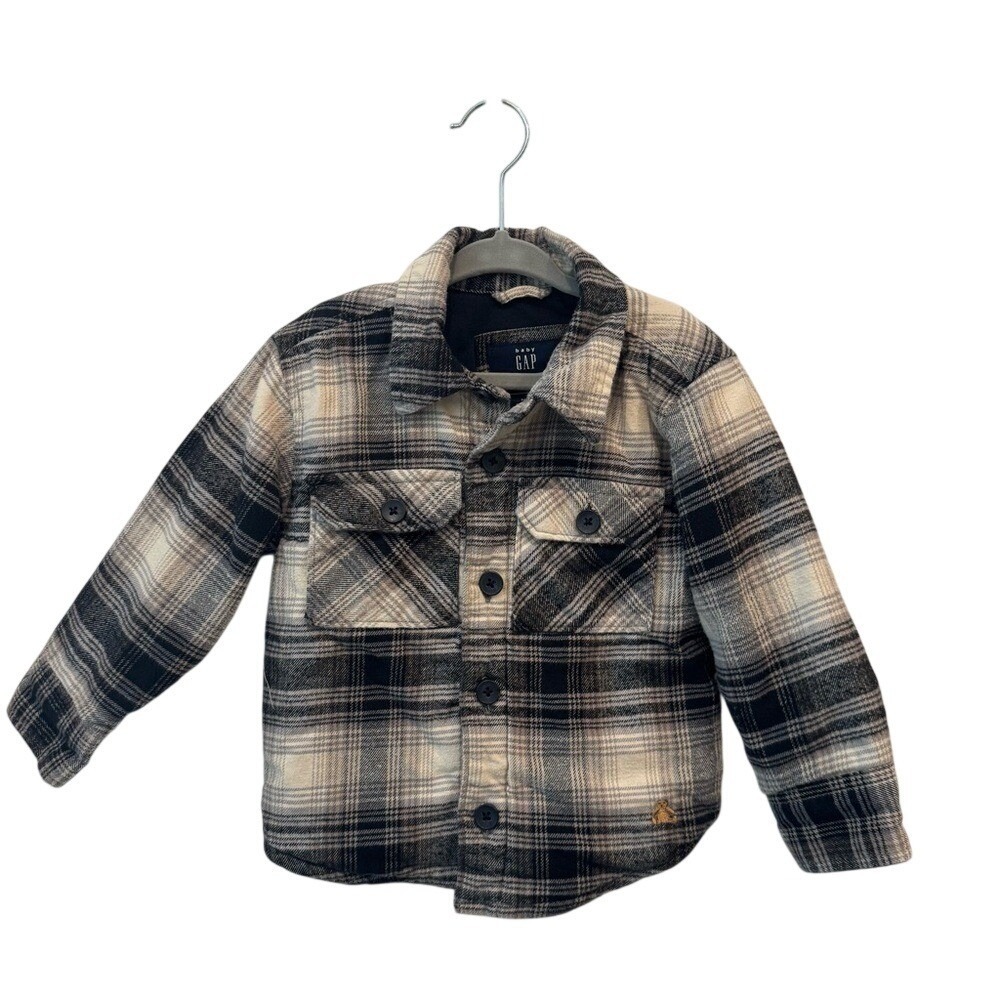 Baby Gap Plaid Flannel Jacket‎ 2T | Lined Toddler Coat Black Cream